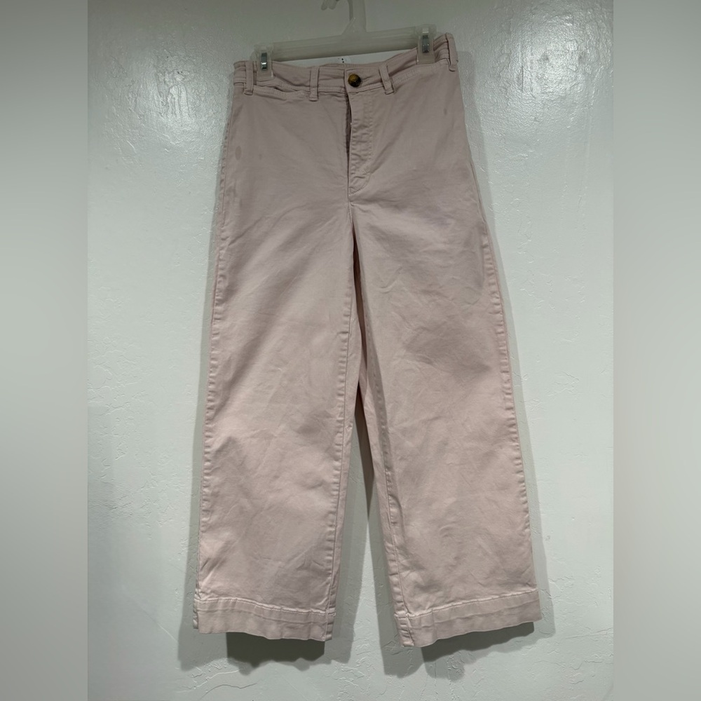 Marine Layer Allison Wide Leg Crop Pants Pink Size 10 Cotton Stretch High Rise - Picture 2 of 7